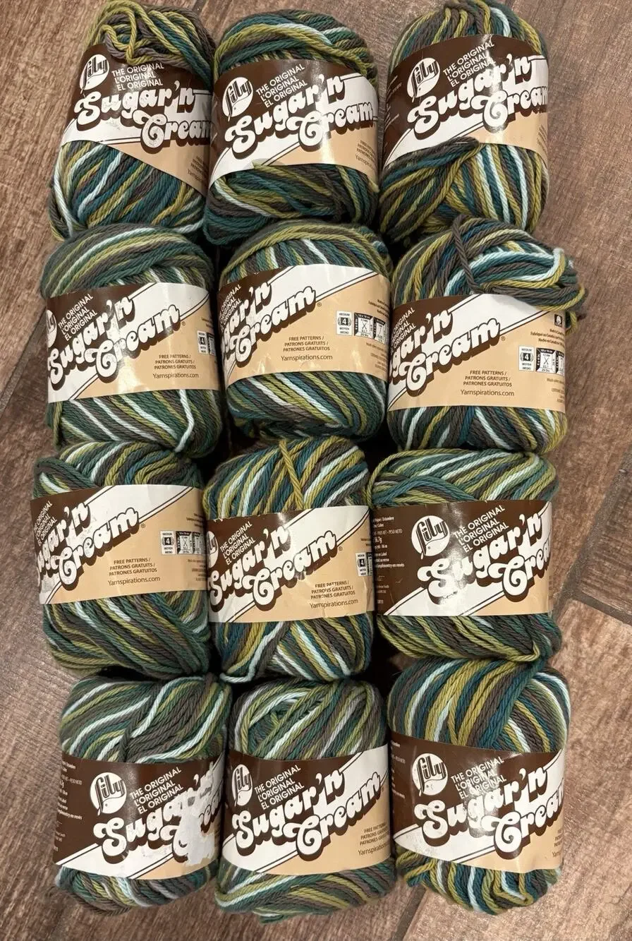 11 Pc Lily Sugar 'n Cream 100% Cotton Worsted Yarn Lot Earth Tone Skeins Crochet